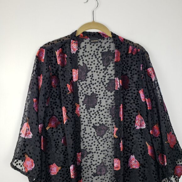 Saachi Anthropologie Dotty Velvet Burnout Kimono Black Pink Floral Wrap One Size - Picture 3 of 9